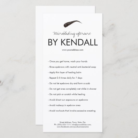 Wenkbrauwnazorg Eenvoudige witte instructie Bedankkaart (Voorkant / Achterkant)