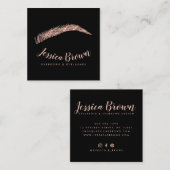 Wenkbrauwwimpers Luxe roos gouden glitter naam gla Vierkante Visitekaartje (Voorkant / Achterkant)