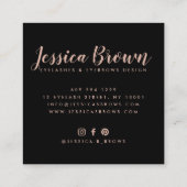 Wenkbrauwwimpers Luxe roos gouden glitter naam gla Vierkante Visitekaartje (Achterkant)