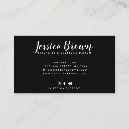 Wenkbrauwwimpers roos gouden glitter naam glam zwa visitekaartje (Achterkant)