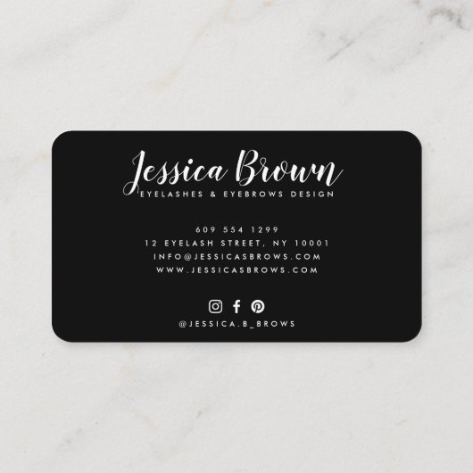 Wenkbrauwwimpers roos gouden glitter naam glam zwa visitekaartje (Achterkant)