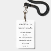 "Wenn ich Hilfe brauche:" Ausweis Badge (Achterkant met koord)