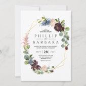 Wens Bordo Blauwe Aquarel Bloemen Kaart (Voorkant)