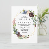 Wens Bordo Blauwe Aquarel Bloemen Kaart (Staand voorkant)