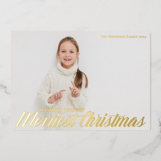 Wens je de vrolijkste kerst Chic Photo Gold Folie Feestdagenkaart (Voorkant)
