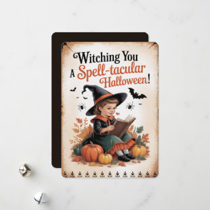 "Wens je een betoverende Halloween!" Vintage Feestdagenkaart