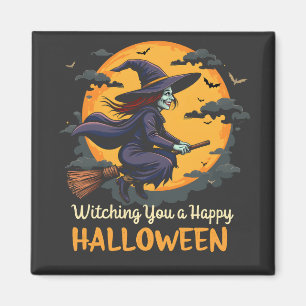 Wens je een fijne Halloween-heks op Broomstick Magneet