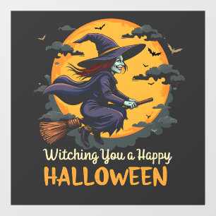 Wens je een fijne Halloween-heks op Broomstick Raamsticker