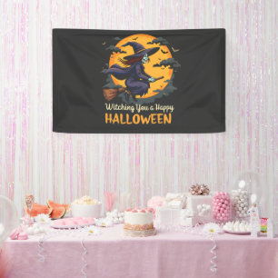 Wens je een fijne Halloween-heks op Broomstick Spandoek