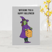 Wens je een gelukkig Halloween Heks woordspeling Kaart (Gele Bloem)