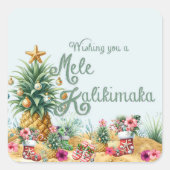 Wens je een Mele Kalikimaka Kaart Vierkante Sticker (Voorkant)