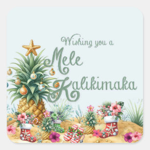 Wens je een Mele Kalikimaka Kaart Vierkante Sticker