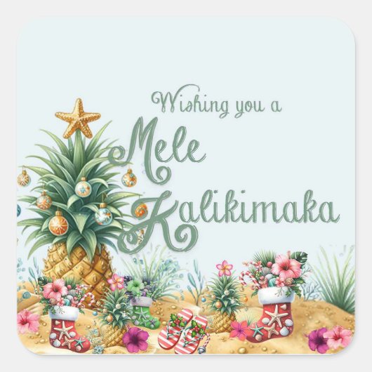 Wens je een Mele Kalikimaka Kaart Vierkante Sticker (Voorkant)