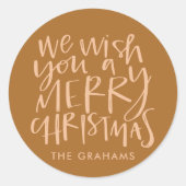 "Wens je een prettige kerst" Gouden Ronde Sticker (Voorkant)