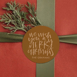 "Wens je een prettige kerst" Gouden Ronde Sticker