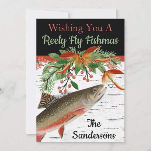 Wens je een Reely Fly Fishmas, platte kerstkaart (Voorkant)