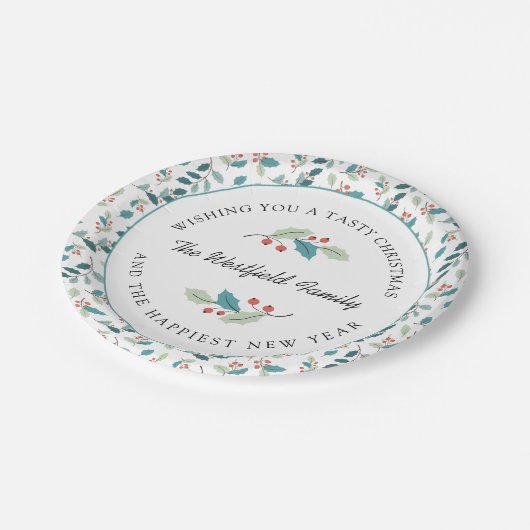 Wens je een smakelijke kerst Holly Berries Papieren Bordje (Gekanteld)