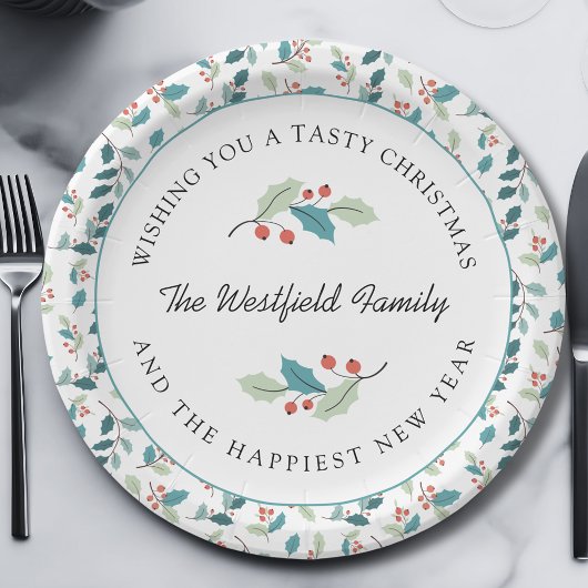 Wens je een smakelijke kerst Holly Berries Papieren Bordje
