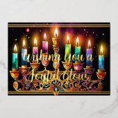 Wens je een vreugdevolle gloed Menorah Waterverf Folie Feestdagenkaart (Voorkant)
