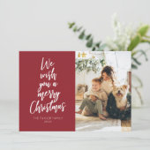 Wens je een vrolijke kerst rode foto vakantie Kaar Feestdagenkaart (Staand voorkant)