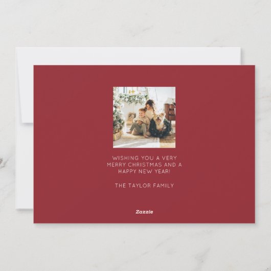 Wens je een vrolijke kerst rode foto vakantie Kaar Feestdagenkaart (Achterkant)