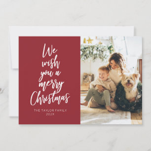 Wens je een vrolijke kerst rode foto vakantie Kaar Feestdagenkaart