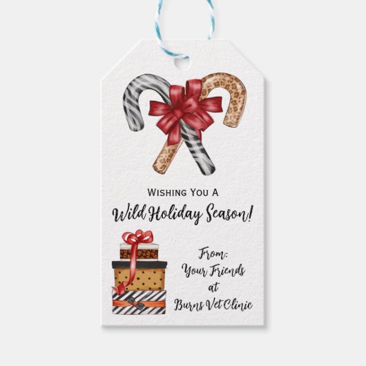 Wens je een wilde feestdag, luipaard, zebra print cadeaulabel (Voorkant)