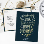 Wens je Vrolijk Kerstblauw Goud Non Foto Folie Feestdagen Briefkaart<br><div class="desc">Wens je Vrolijk Kerstblauw Goud Script Niet Foto Echte Folie Vakantie Briefkaart. Stuur vakantie groeten aan uw geliefden met deze feestelijke en moderne vakantie Kaart. Alle teksten zijn vooraf voor u geregeld om gemakkelijk en snel te personaliseren met uw eigen gegevens. Prettige feestdagen</div>