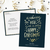Wens je Vrolijk Kerstmis Blauw Goud Script Busines Folie Feestdagen Briefkaart