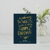 Wens je Vrolijk Kerstmis Blauw Goud Script Busines Folie Feestdagen Briefkaart (Staand Voorkant)