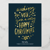 Wens je Vrolijk Kerstmis Blauw Goud Script Busines Folie Feestdagen Briefkaart (Voorkant)