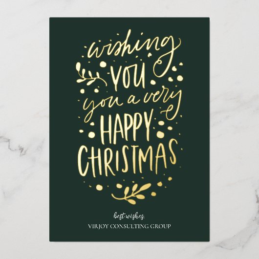 Wens je Vrolijk Kerstmis Groen Goud Business Folie Feestdagenkaart (Voorkant)
