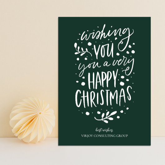 Wens je Vrolijk Kerstmis Groen Script Business Feestdagenkaart