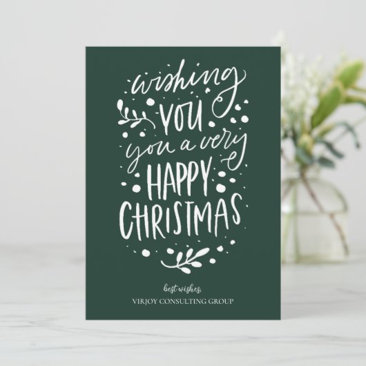 Wens je Vrolijk Kerstmis Groen Script Business Feestdagenkaart (Staand voorkant)