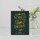 Wens je Vrolijk Kerstmis Groen Script Business Folie Feestdagen Briefkaart (Staand Voorkant)