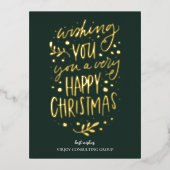 Wens je Vrolijk Kerstmis Groen Script Business Folie Feestdagen Briefkaart (Voorkant)