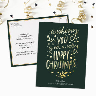 Wens je Vrolijk Kerstmis Groen Script Business Folie Feestdagen Briefkaart