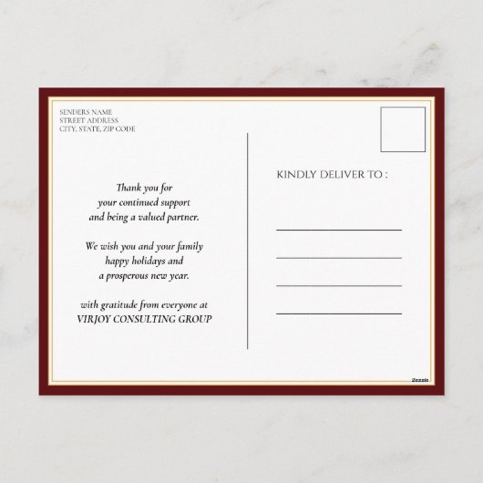 Wens je Vrolijk Kerstmis Red Script Business Feestdagenkaart (Achterkant)