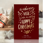 Wens je Vrolijk Kerstmis Rode Gouden Script Niet F Folie Feestdagenkaart<br><div class="desc">Wens je Vrolijk Kerstmis Rood Goud Script Niet Foto Echte Folie Vakantie Kaart. Stuur Vakantie Groeten met foto's naar uw geliefden met deze feestelijke en moderne Folie vakantie Kaart. Alle teksten zijn vooraf voor u geregeld om gemakkelijk en snel te personaliseren met uw eigen gegevens. Prettige feestdagen</div>