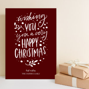 Wens je Vrolijk Kerstmis Rood Script Non Foto Feestdagenkaart