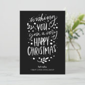Wens je Vrolijk Kerstmis Zwart Script Business Feestdagenkaart (Staand voorkant)
