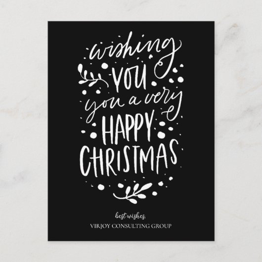 Wens je Vrolijk Kerstmis Zwart Script Business Feestdagenkaart (Voorkant)