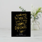 Wens je Vrolijk Kerstmis Zwart Script Business Folie Feestdagen Briefkaart (Staand Voorkant)