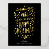 Wens je Vrolijk Kerstmis Zwart Script Business Folie Feestdagen Briefkaart (Voorkant)