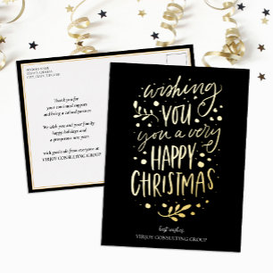 Wens je Vrolijk Kerstmis Zwart Script Business Folie Feestdagen Briefkaart