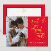 Wens op een magische ster gouden script rode foto feestdagenkaart (Voorkant / Achterkant)