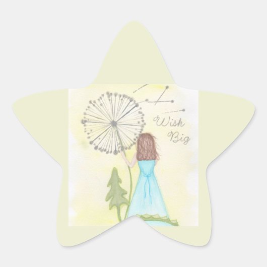 Wens op een paardenbloem klein meisje ster sticker (Voorkant)