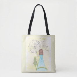 Wens op een paardenbloem klein meisje tote bag