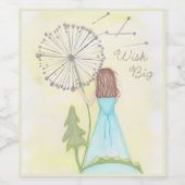 Wens op een paardenbloem klein meisje wijn etiket (Enkel label)