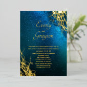 Wens op een Star Fairytale Blue & Gold Wedding Folie Uitnodiging (Staand Voorkant)